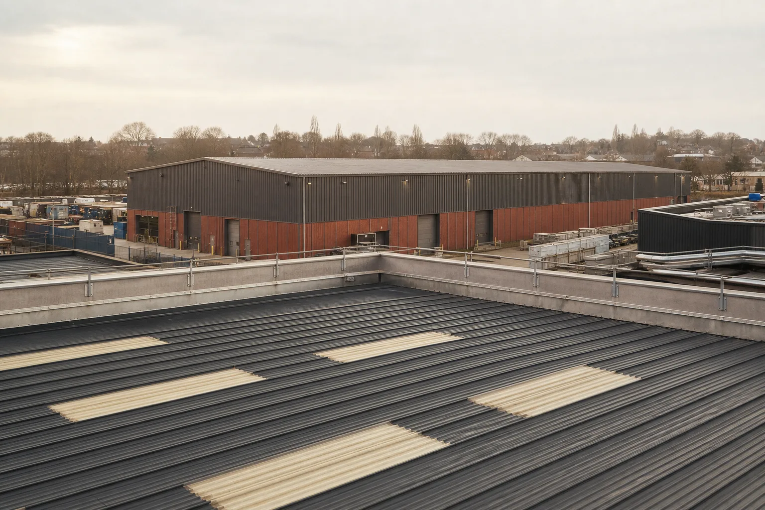 A surveyor inspecting the roof and structure of an industrial unit, the focus of a level 3 building survey