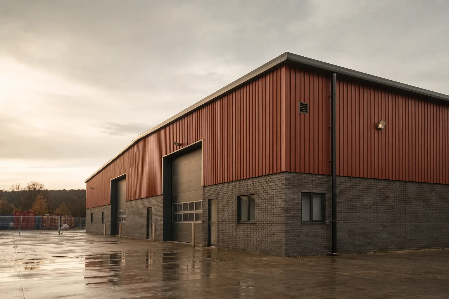 An industrial unit being inspected for dilapidations at lease end, with roof and cladding the major items