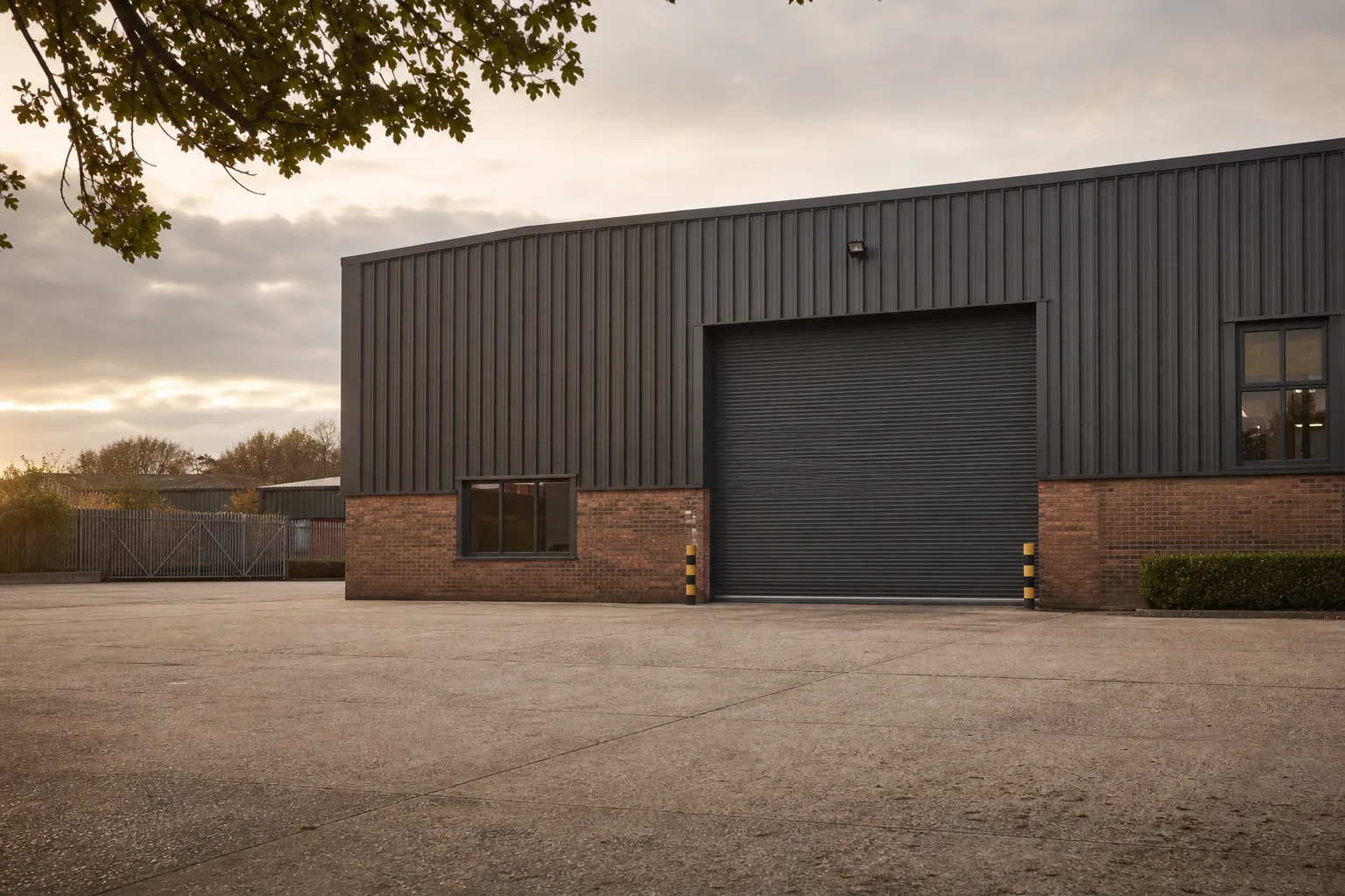 A small industrial unit with a roller shutter door and yard, the kind of vacant freehold owner-occupiers compete to buy