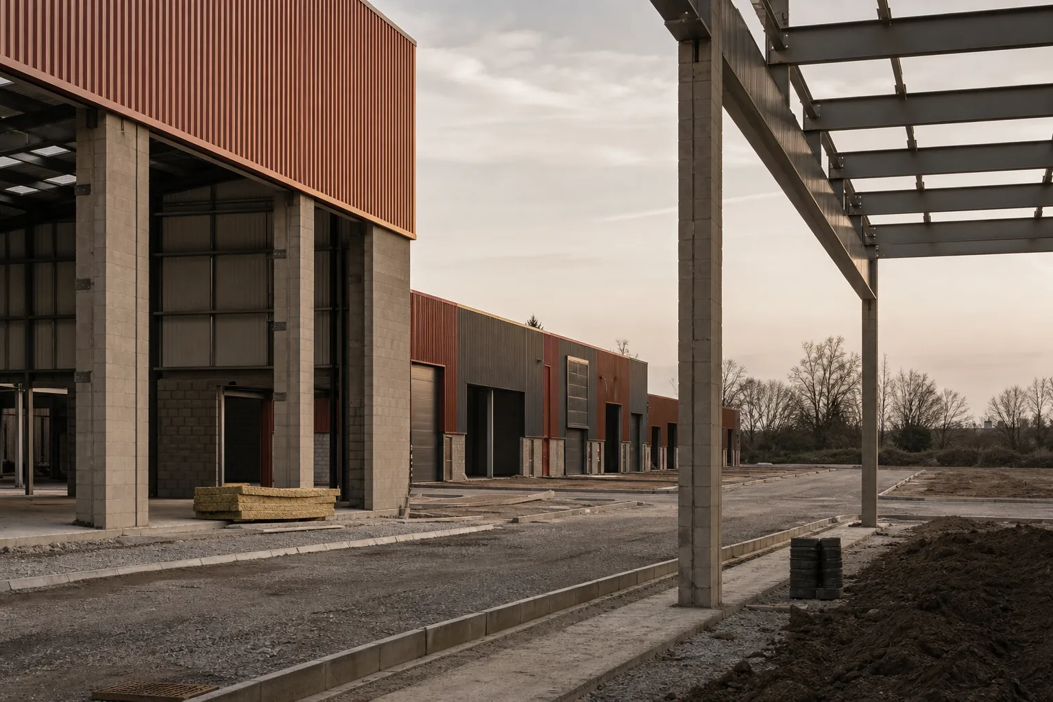 A small-unit industrial development under construction, the kind of scheme tested by a development appraisal