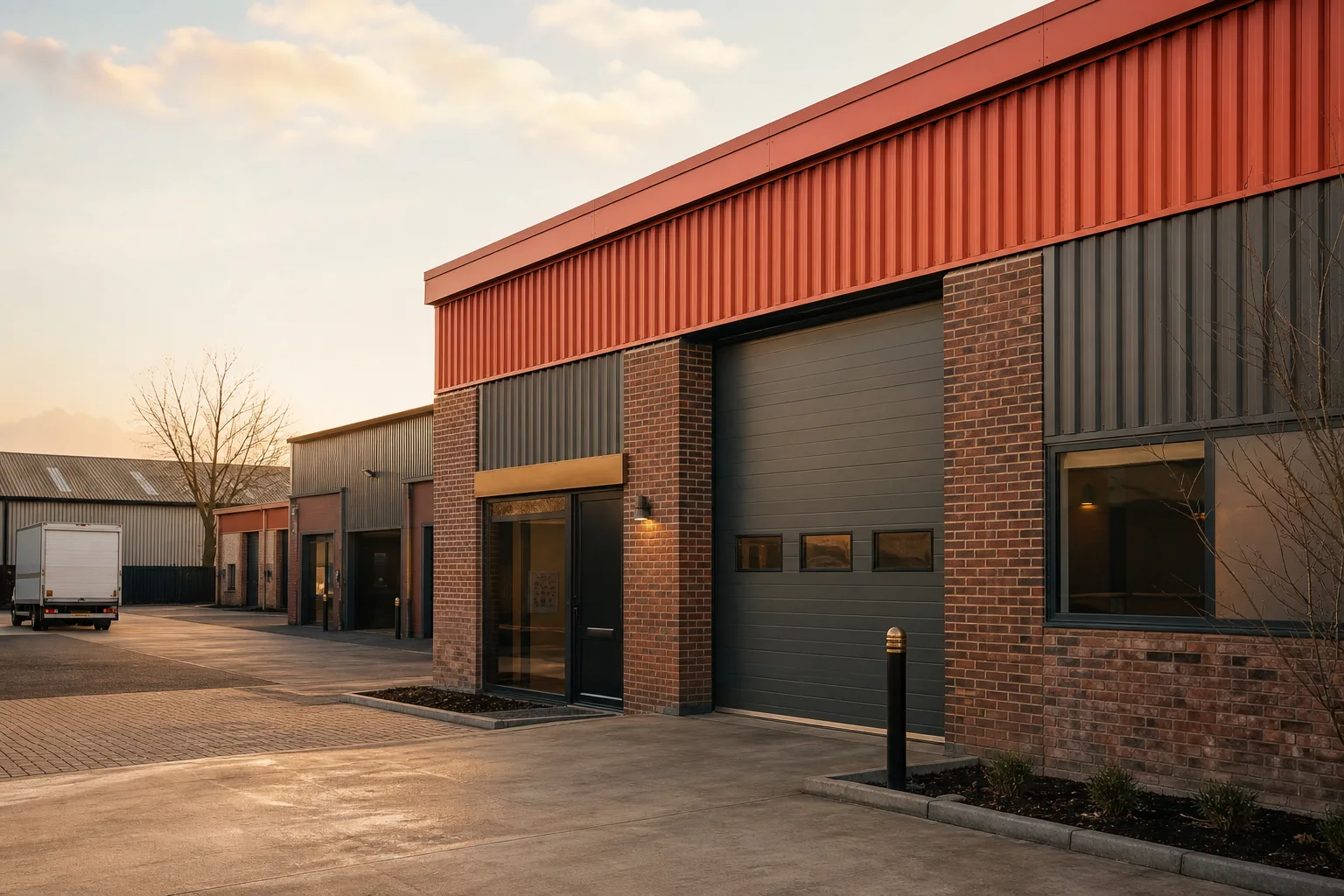 A small industrial unit of the kind a trading business chooses between renting and buying